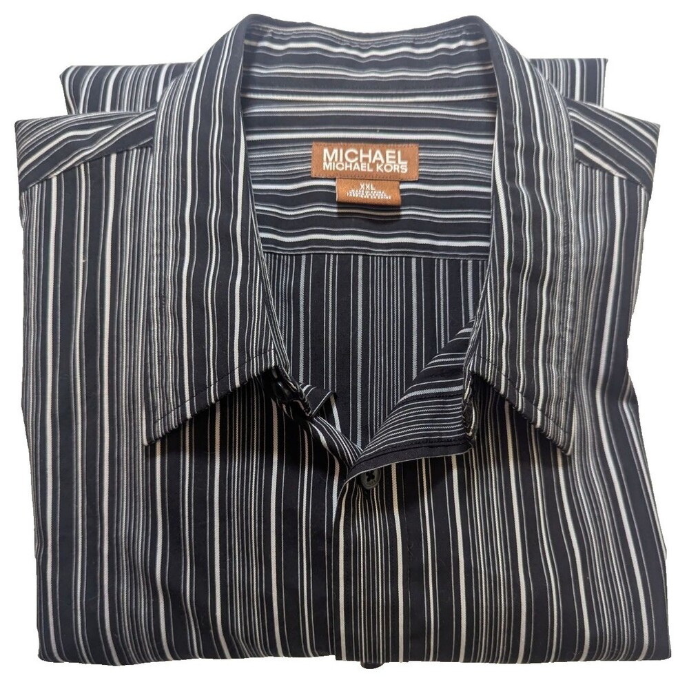 Michael Kors Men's XXL Long Sleeve Shirt NWOT Black Gray Pinstripe 100% Cotton
